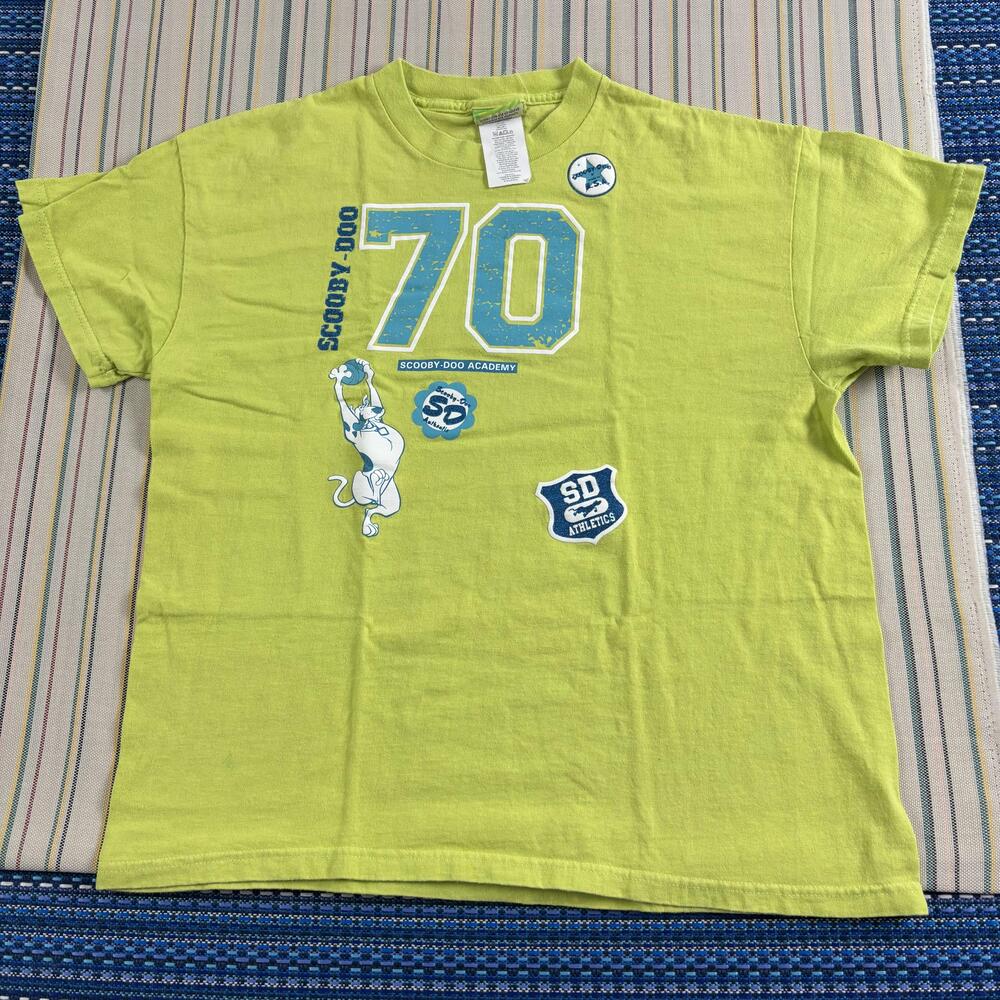 Scooby-Doo Shirt Youth 14-16 Green 70 Graphic Academy SD Athletics Tee Kids EUC